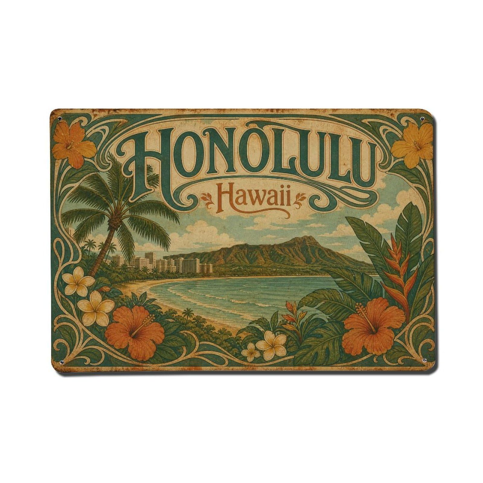 Huiyhb 8X12inch(20X30cm) Vintage Travel Honolulu Hawaii Oasis Metal Tin Sign