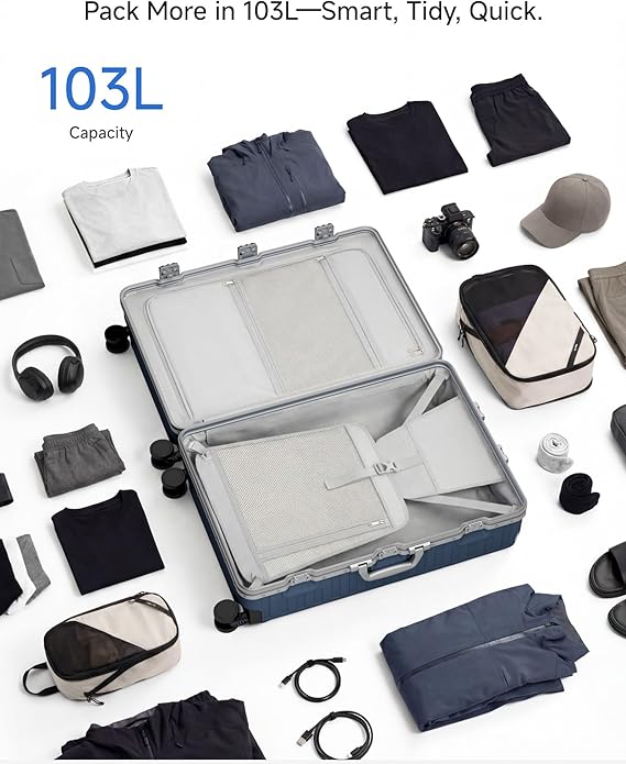 Luggage Sets with Spinner Wheels, 8010S Aluminum Frame Zipperless Polycarbonate Hard Shell Suitcase Sets (ZX-Core, Charcoal Metallic, 2 Piece (20/28))
