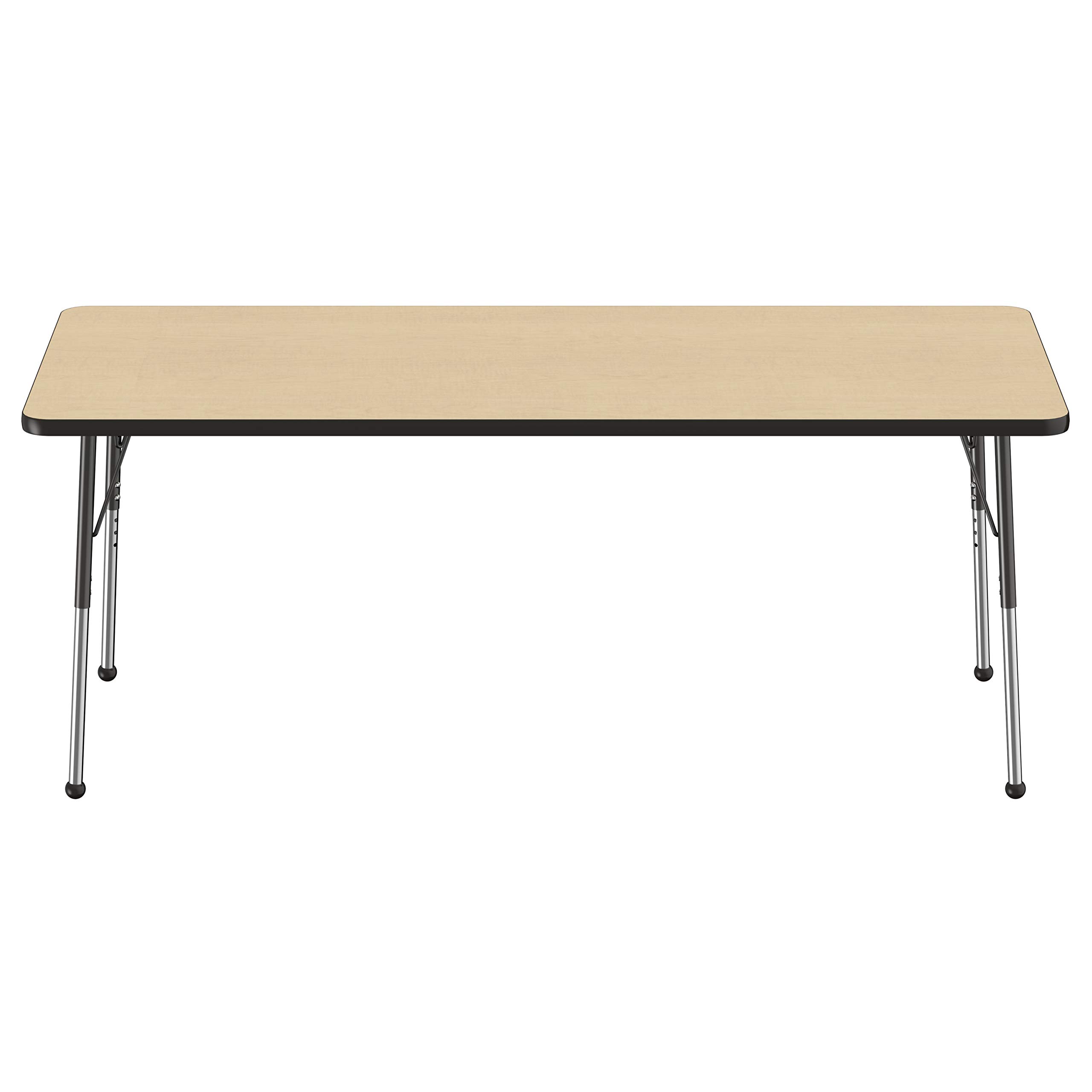 Factory Direct Partners 10028-MPBK 30" x 72" Rectangle T-Mold Kids Classroom Adjustable Activity Table with Standard Leg and Ball Glides - Maple/Black