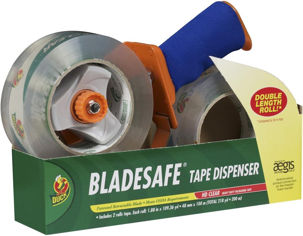 BladeSafe Tape Gun with HD Clear Packing Tape, 2 Rolls, 1.88 Inch x 109 Yard, Clear (926458)