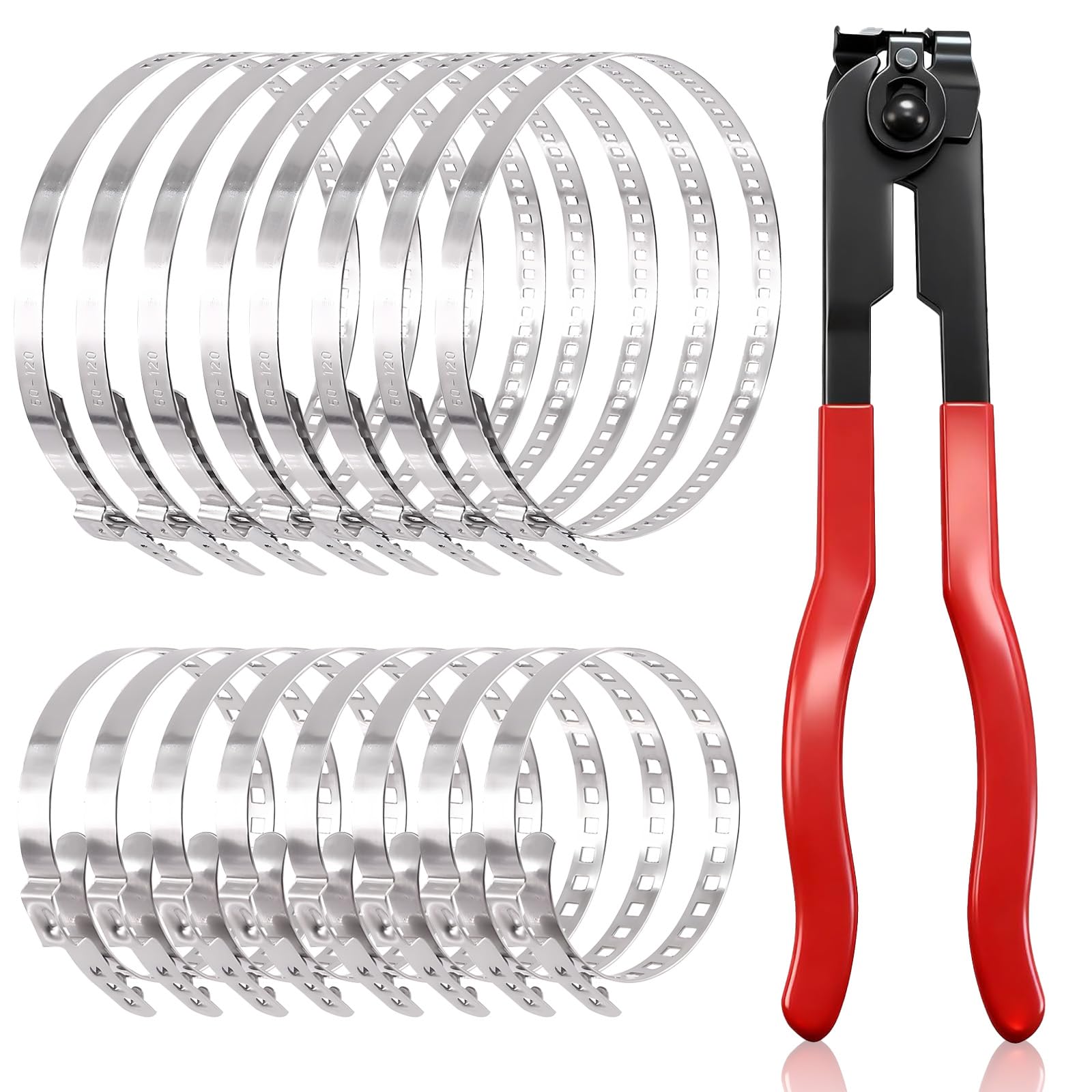 Juego de 17 Abrazaderas Metalicas CV, Alicates Abrazaderas Coche, 25-50 mm y 50-120 mm, Abrazadera de Tubo Ajustable, para la Mayoría de los Juegos de Herramientas de Crimpado de Coche