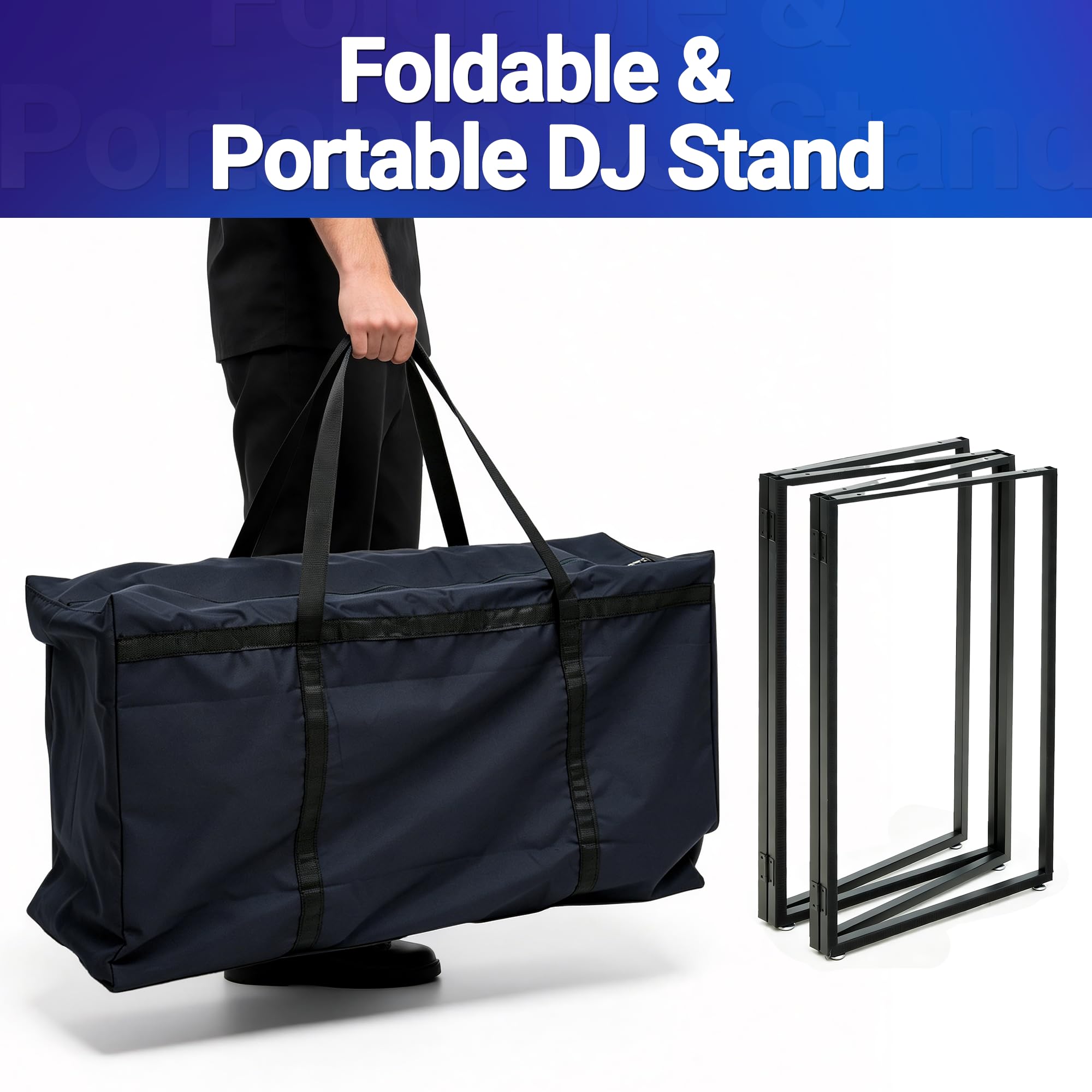 Tragbare DJ-Kabine, faltbar, 108 x 51 x 115 cm, zweilagiges DJ-Schreibtischsystem, Schwarz-Weiß-Scrims, Kabelmanagement-Loch, DJ-Ständer mit verstellbaren Füßen, Tragetasche, DJ-Decks für Hochzeiten
