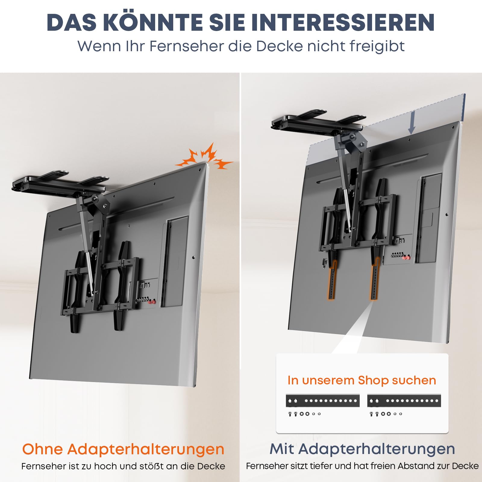 TV-Deckenhalterung Elektrisch für 37-75 Zoll - TV Halterung Decke Elektrisch Klappbar, Neigbar, Mit Fernbedienung, Belastung bis 45 KG, Schwarz