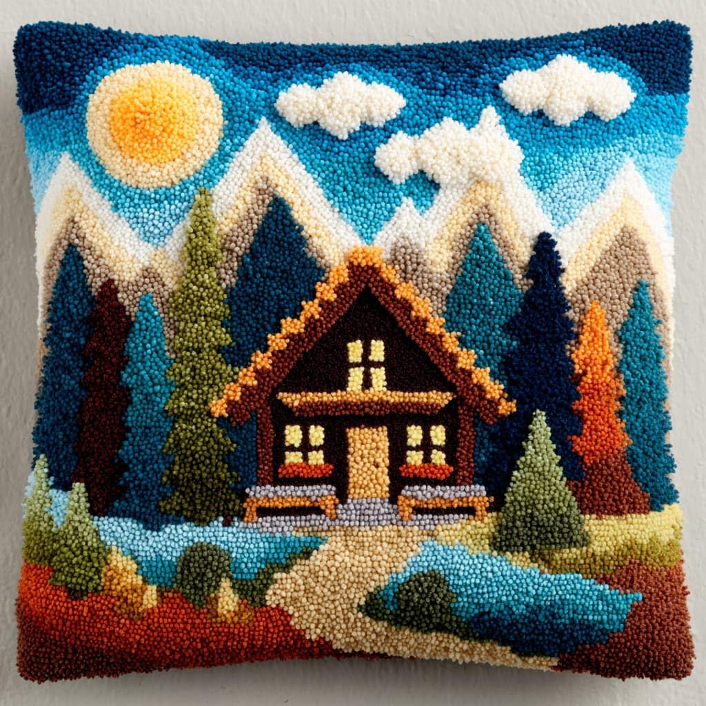 WallustrioaW Latch Hook Cushion Kits 17x17in,Houses and Scenery