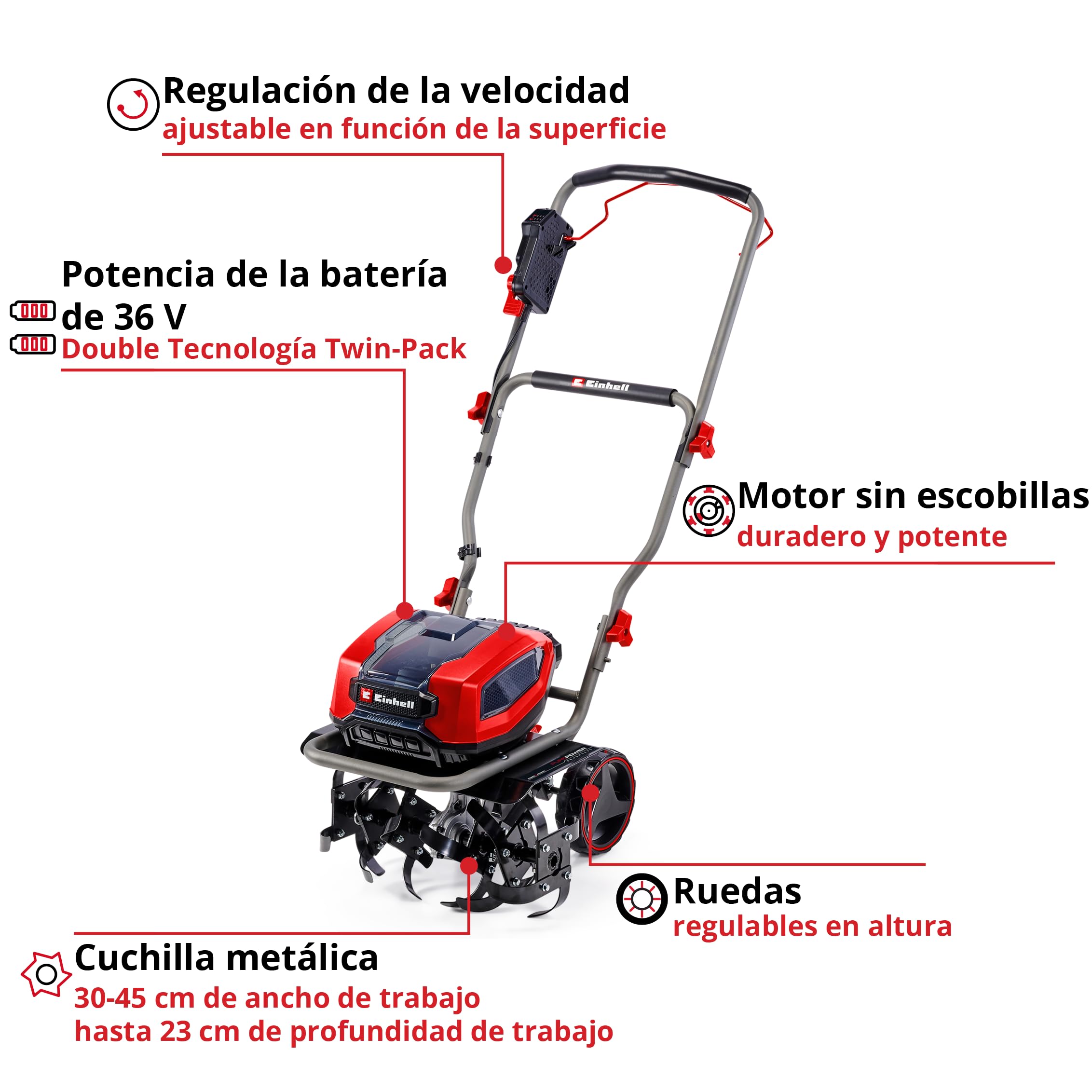 Einhell Motoazada con batería GP-CR 36/45 Li E BL-Solo Power X-Change (36 V, sin escobillas, Anchura de Trabajo 45 cm, Profundidad de Corte, Ruedas Ajustables en Altura, sin batería)