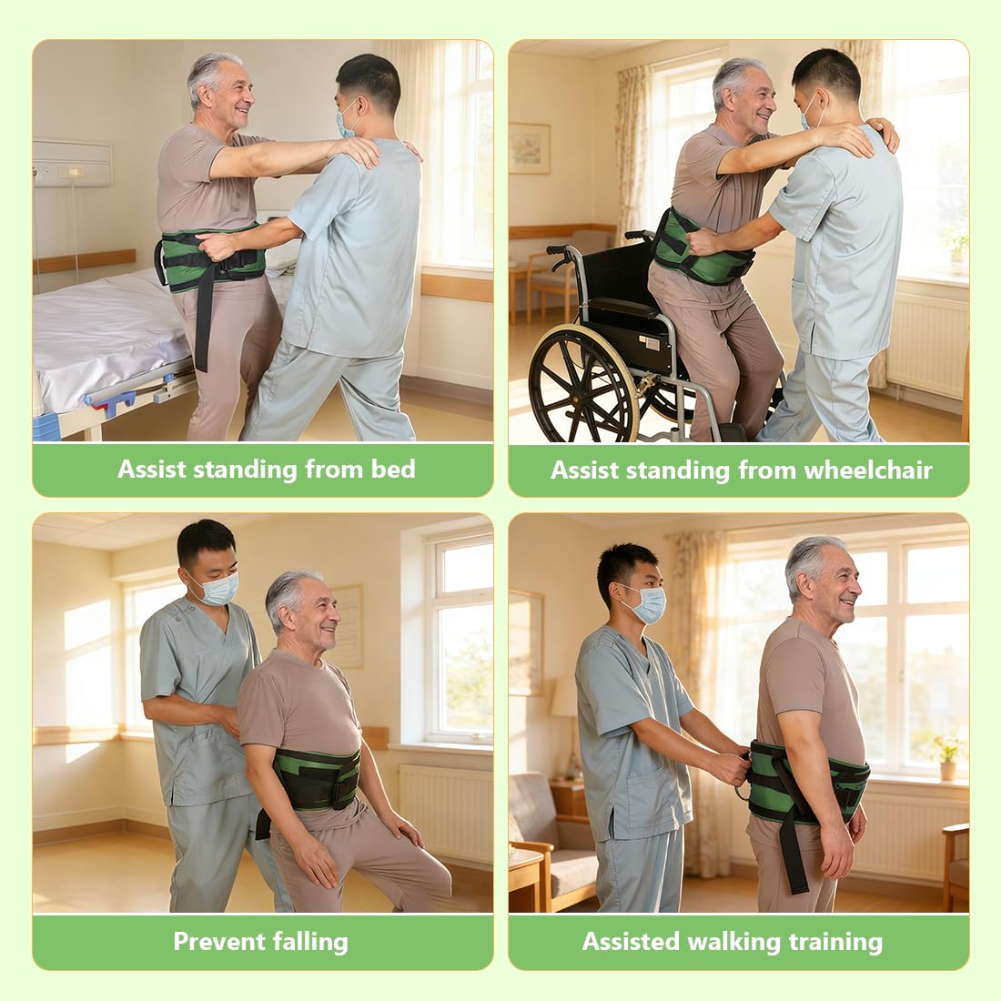 Cinturones de marcha con asas acolchadas, cinturones de transferencia, cinturón de terapia física para personas mayores en movimiento, cinturón de elevación para pacientes/ancianos, hebilla de
