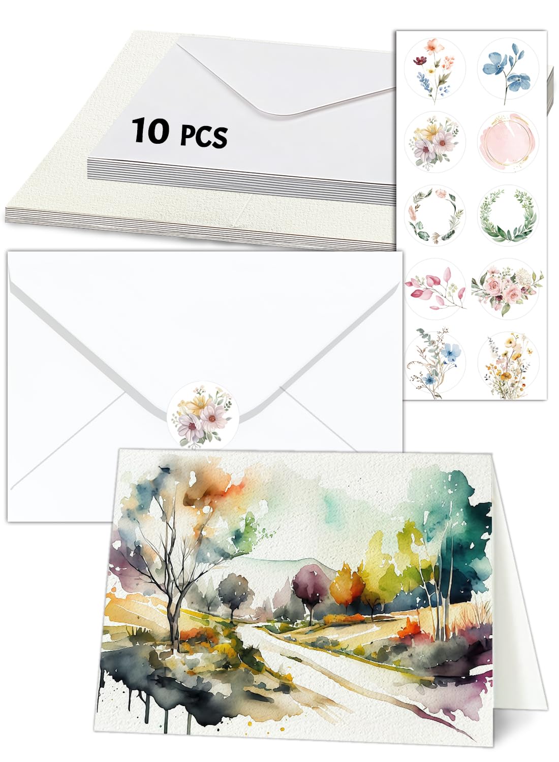 10 Sets Blank Cards and Envelopes, 4 x 6” Postcard Watercolour Paper 300GSM