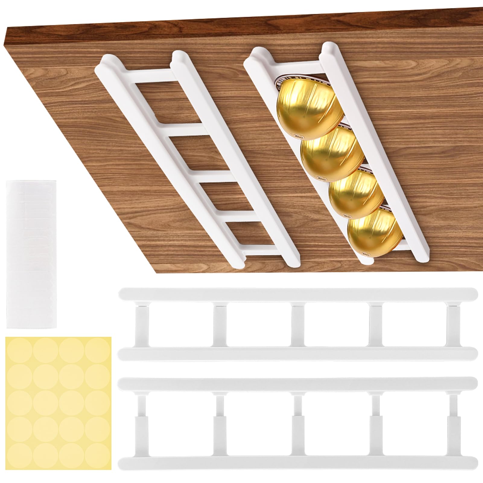 XuYelora Adhesive Coffee Pod Holder, Stretchable Coffee Capsule Rack for Various Capsules, Holds 20 Capsules, Vertical or Horizontal Mount(COLOR:white)