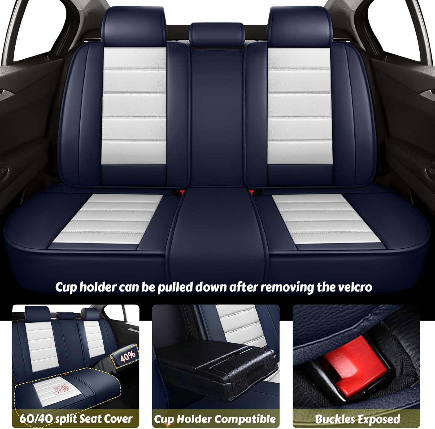 ILMO Leather Seat Covers Fit for 2011-2026 Ford F350, Compatible Airbag Truck Chair Covers, Pickup Interior Covers (Blue&White, Full Set)