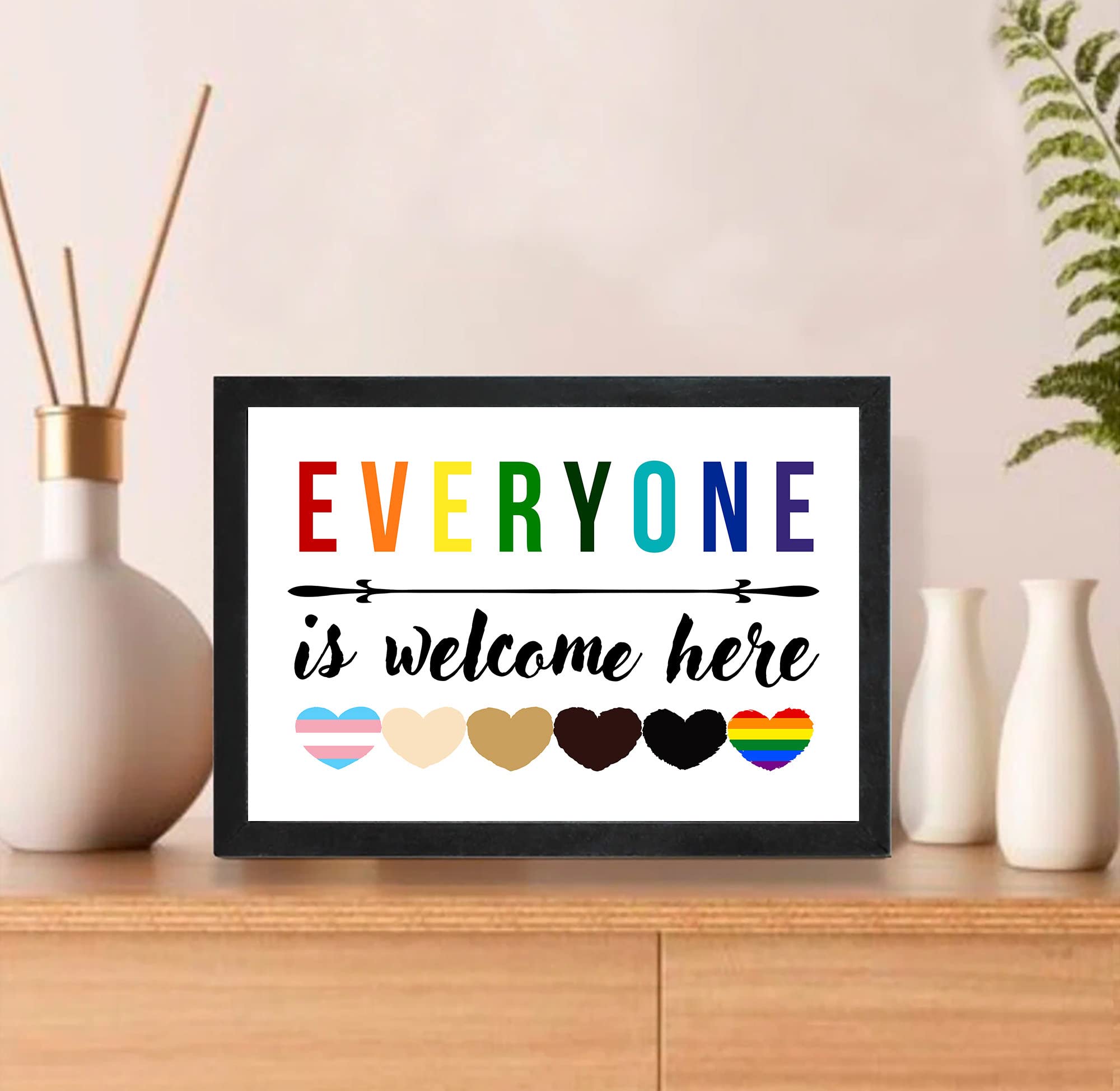 Retro Metal Tin Sign 12 X 16 Inches Everyone is Welcome Here Vintage Poster LGBT Pride Poster African American Poster Human Kind Poster Inclusion Diversity Poster Novelty Decorative Crafts Best Gift