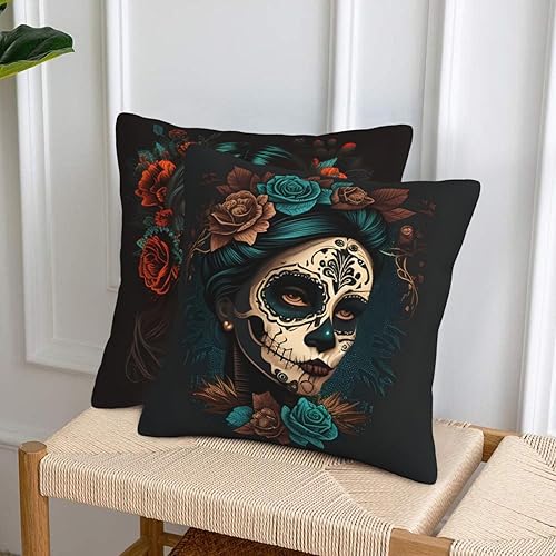 Miniatura 5 de Juego de 2 fundas de almohada decorativas con diseño de calavera muerta del día de los muertos para habitación, dormitorio, sofá, silla, automóvil,