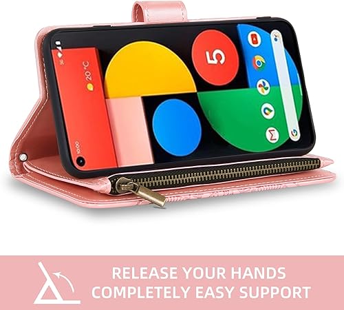 Miniatura 3 de Asuwish Funda de teléfono para Google Pixel 5 con protector de pantalla de vidrio templado y soporte de tarjeta de crédito con tapa de flores,