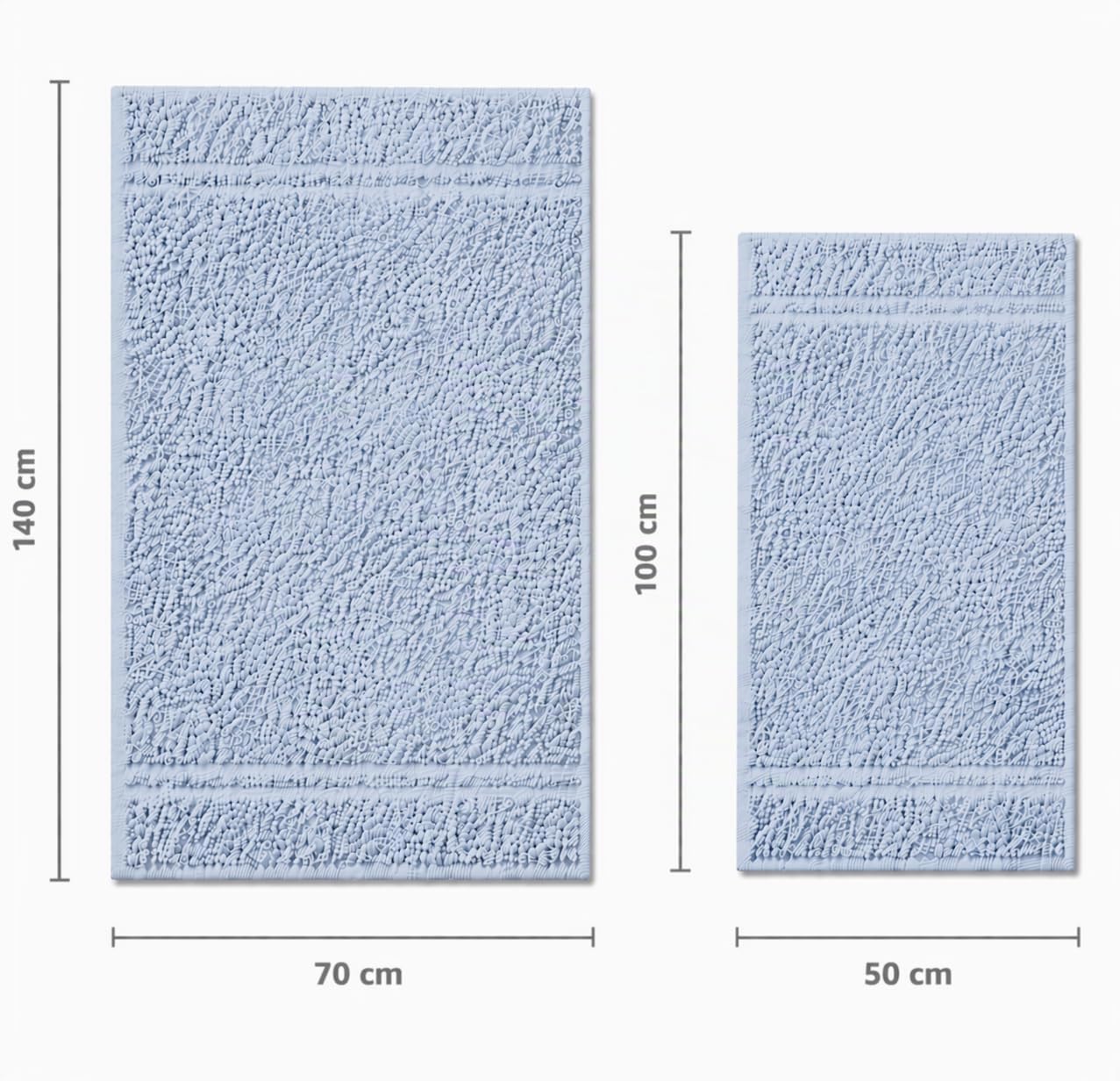 TRAMAS+ Toallas de Baño Grandes, Pack de 4 Toallas Premium 700 GR, 100% Algodón, Secado Rápido y Absorbente, 2 Toallas de 70x140 cm y 2 Toallas de 50x100, Celeste