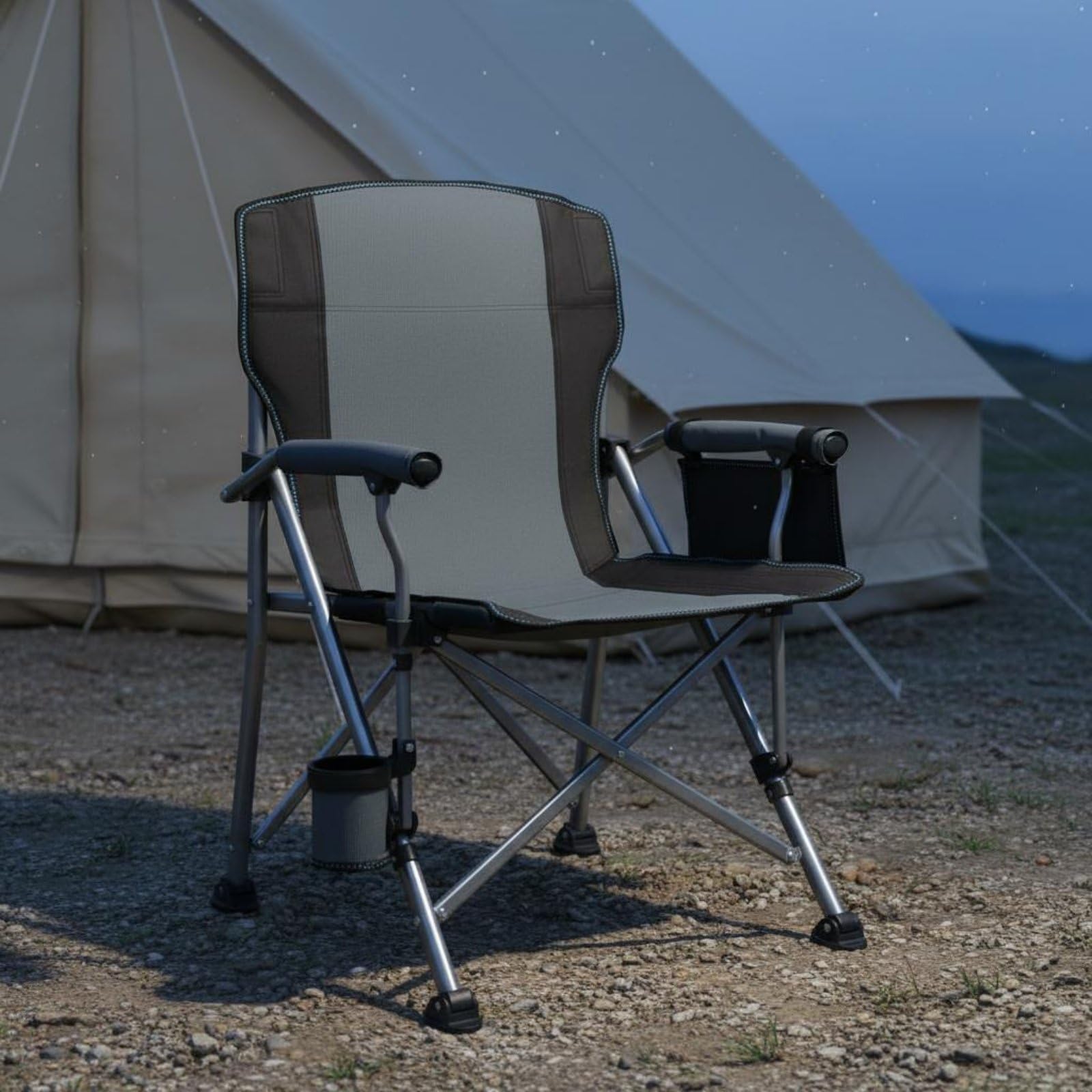 Baoblaze Chaise Pliante de Camping avec Dossier Haut et Support de Tasse Siège Portable en Acier et Oxford pour Pêche Pique-Nique et Barbecue en Plein Air, Gris