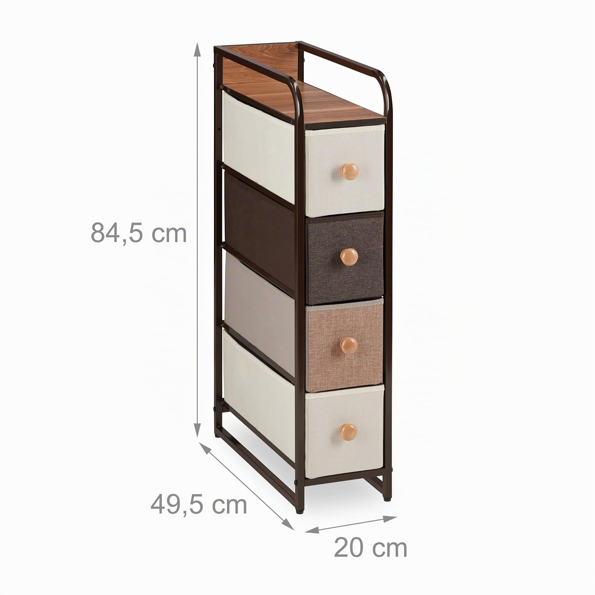 Relaxdays Mueble Modular, 4 Cajones deslizantes, Balda, Cestas Plegables, Cómoda de Tela, 84,5 x 20 x 49,5 cm, Marrón