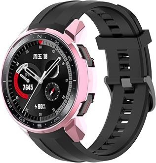 FitTurn Compatible with Huawei Honor Watch GS pro case,Soft Fashion Plated Metal Color Frame Shock Resistant Proof Cover Protective Protector Shell Bumper Accessory TPU Silicone Case (Pink)
