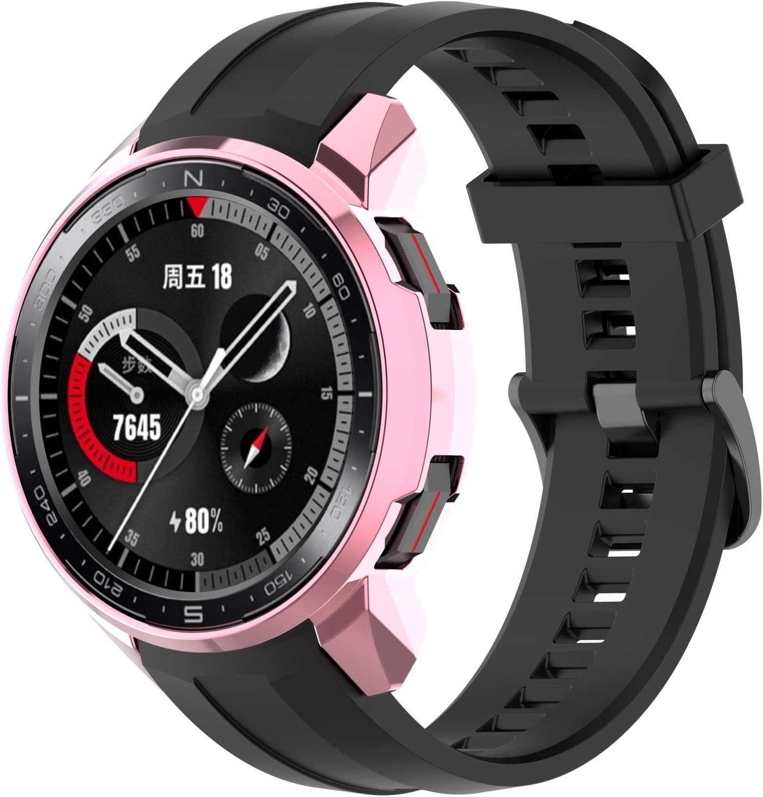 FitTurn Compatible with Huawei Honor Watch GS pro case,Soft Fashion Plated Metal Color Frame Shock Resistant Proof Cover Protective Protector Shell Bumper Accessory TPU Silicone Case (Pink)