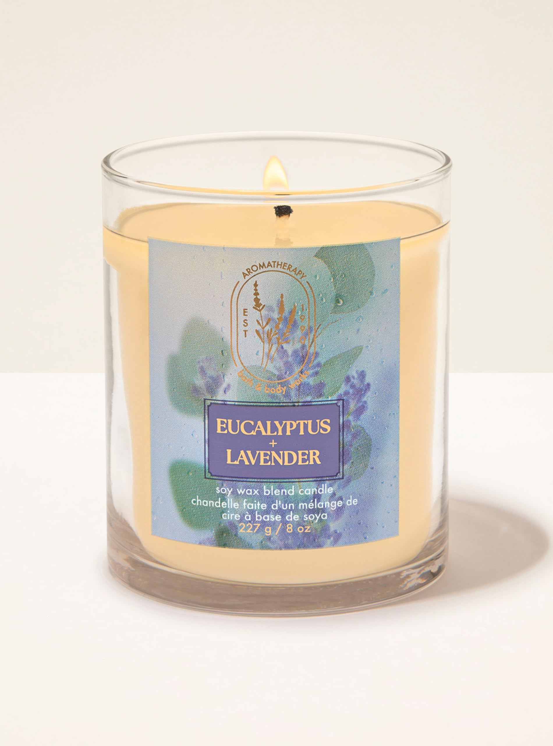 Bath & Body Works Eucalyptus + Lavender Single Wick Candle| Long-Lasting Home Fragrance | Soy Wax Blend | Bedroom & Living Room Decor | Jar Candles for Gifting|Burn Time - Upto 45 Hours| 227 g / 8 oz-image-0