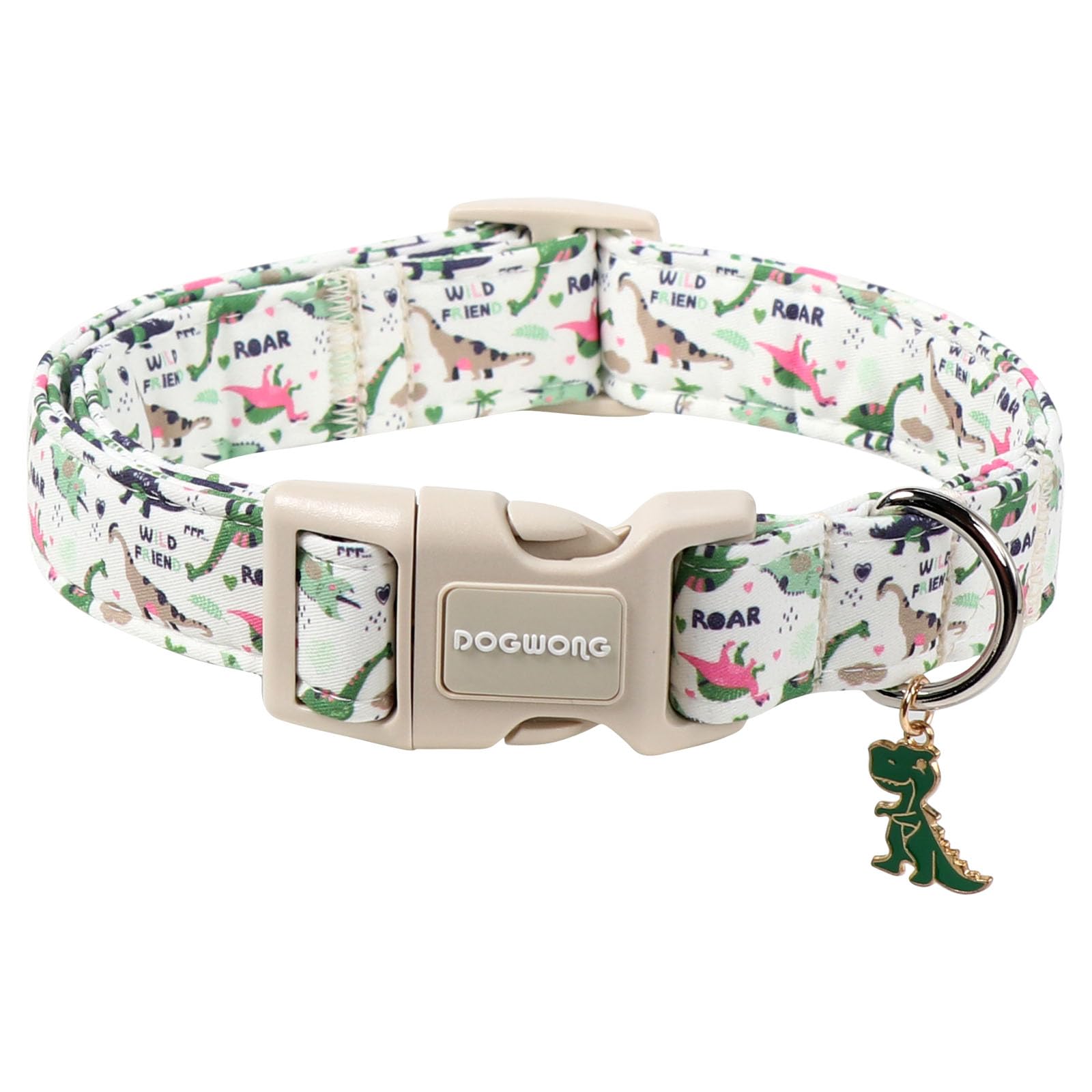 DOGWONG Dinosaur Dog Collar, Green Dinosaur Dog Collar Durable Soft Fabric Pet Collars Cute Girls and Boys Collars for Small Medium Large Dogs, S — image 1