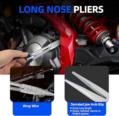 Miniatura 4 de Juego de 5 alicates de punta de aguja extralargos, alicates diagonales de 11 pulgadas de largo alcance, alicates rectos, alicates de punta doblada