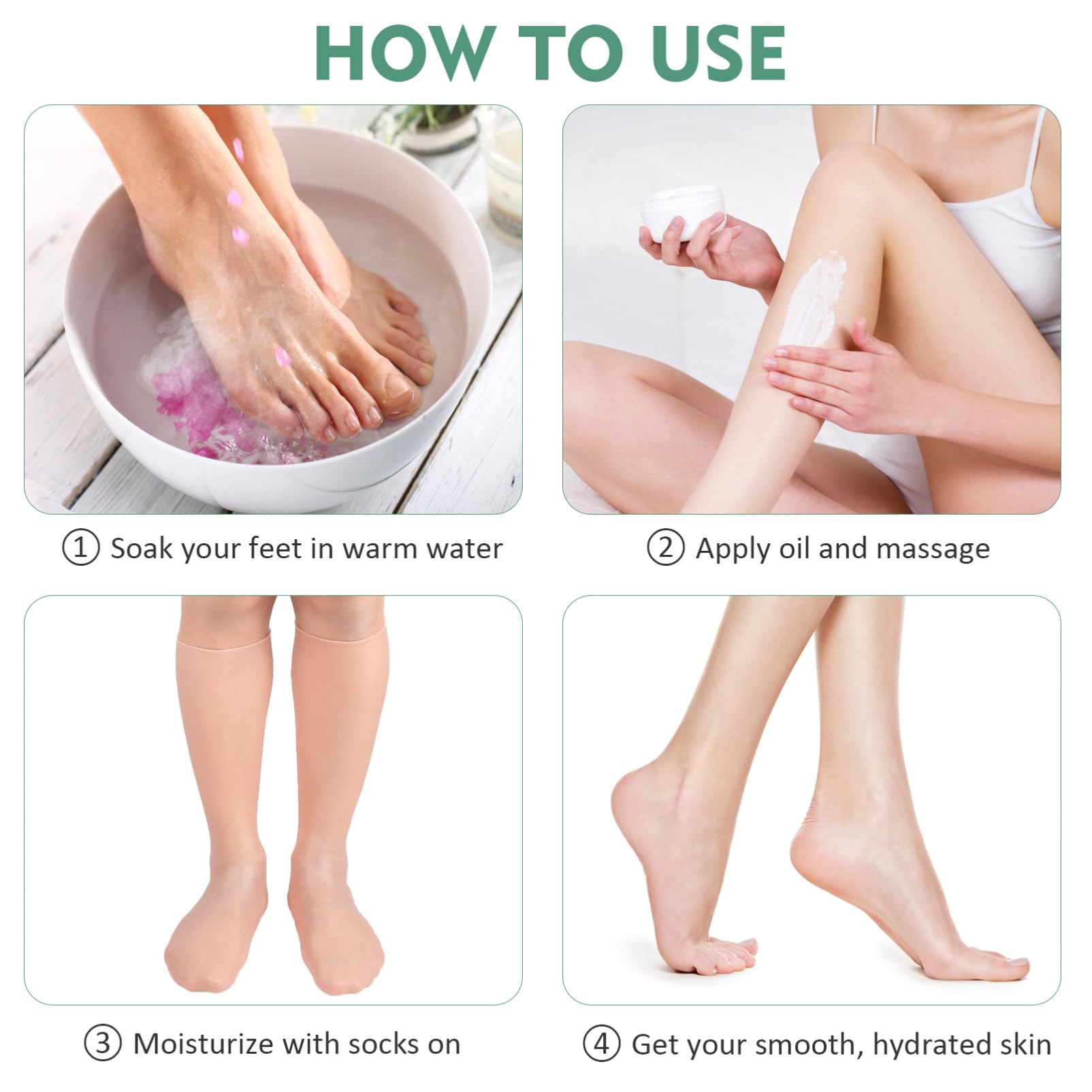 Calzini Idratanti Lunghi 1 Paio per Piedi Secchi Sebs | Tono Khaki, Elastiche e Skin Friendly, Uso su Dita e Piedi in Inverno o Dopo Crema
