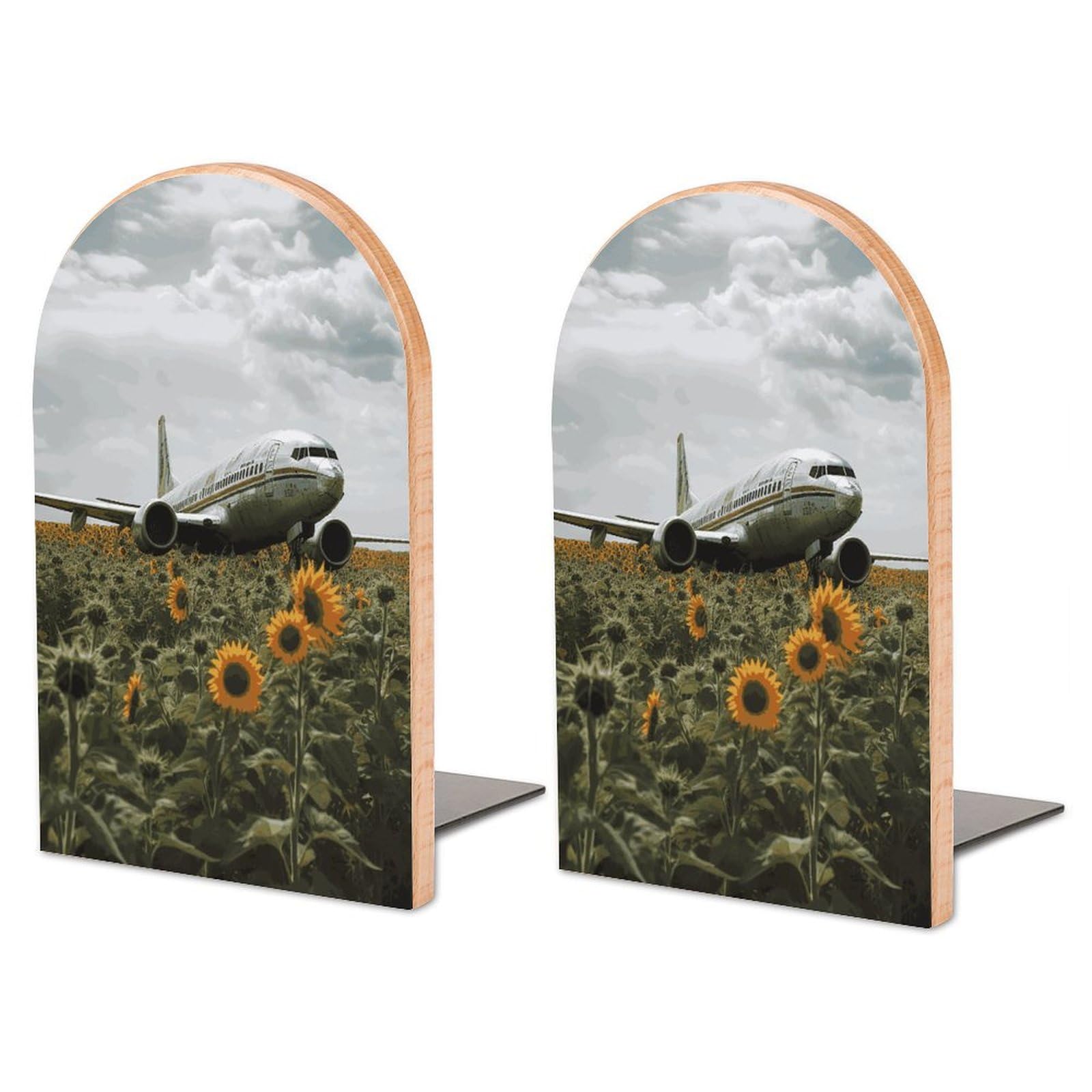 Serre-livres avions et tournesols pour décorer un bureau de voyageur