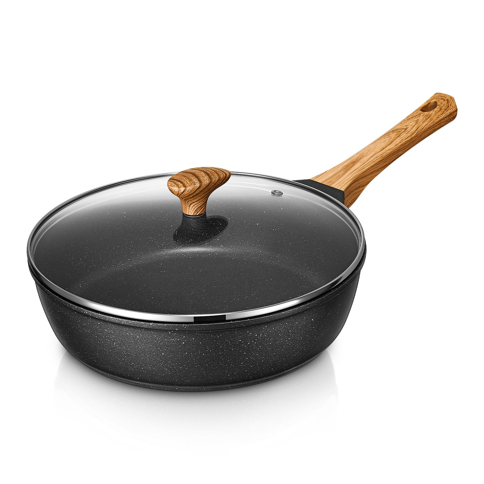 D.Perlla Bratpfanne mit Glasdeckel Ø28 cm, Höhe 8 cm, Antihaft Pfanne für alle Herdarten, Induktions Kompatibel, Granitbeschichtung Hochrandpfanne, PFOA-frei, Aluguss Kochpfanne, Kratzfest