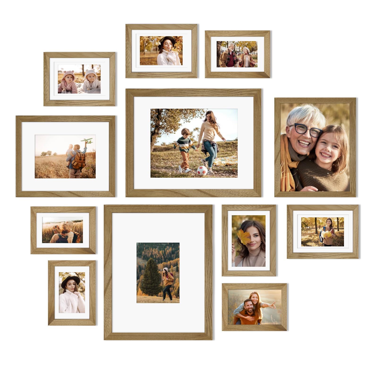 Cadre photo collage mural bois massif lot 12 grand format pour salon et couloir