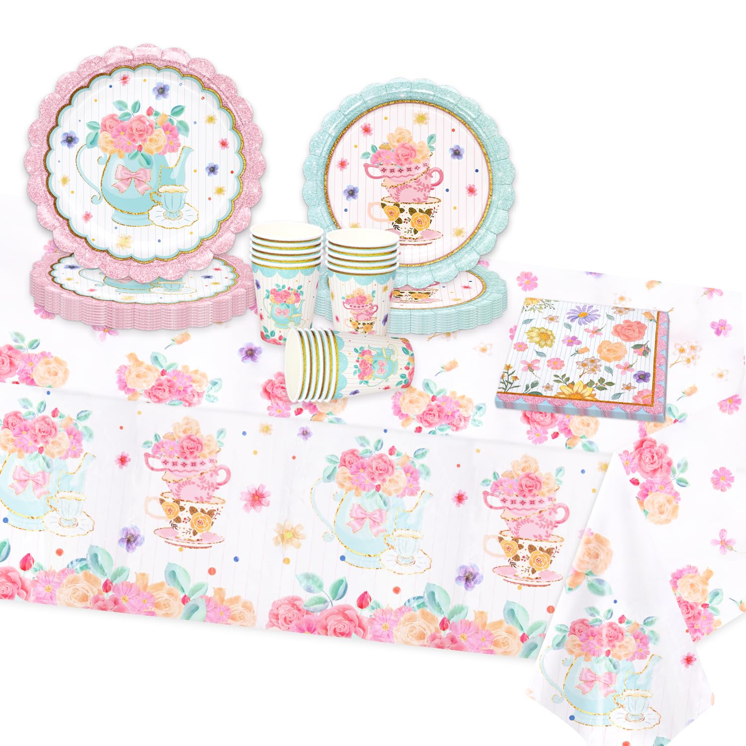 Assiettes en papier floral et serviettes pour fête des mères fleurie