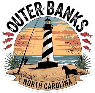Cape Hatteras Outer Banks OBX Vinyl Sticker - Set of 2 Weatherproof Decals for Cars, Laptops, Water Bottles, Scrapbooking and More. (4.5")