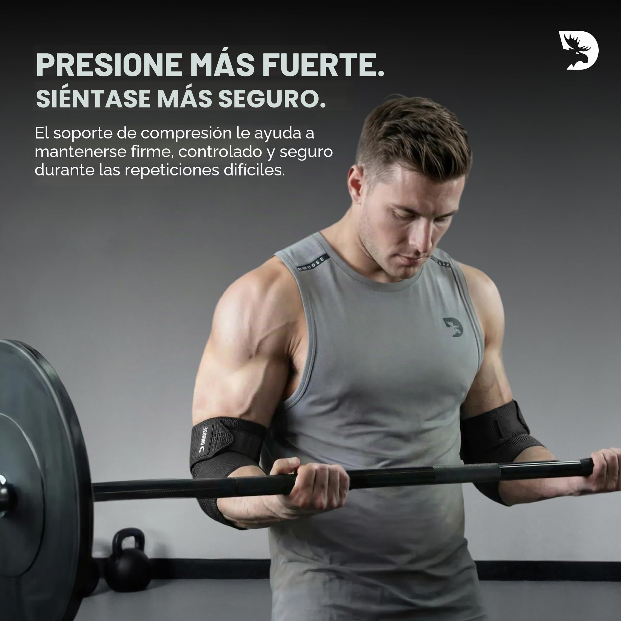 DMoose Fitness Coderas para levantamiento de pesas (par) de 40 pulgadas, soporte ajustable para apoyo articular, alivio del dolor y tendinitis, correas de codo para levantamiento de pesas, prensa de