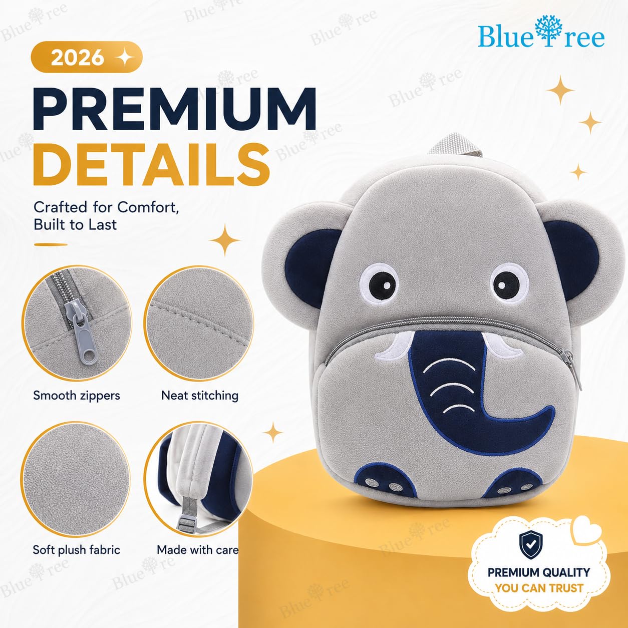 blue tree Cute Kids Backpack Toddler Bag Plush Animal Cartoon Mini Travel Bag for Baby Girl Boy 1-6 Years, Ideal for Gifting for Kids (Cute Blue Elephant) 2