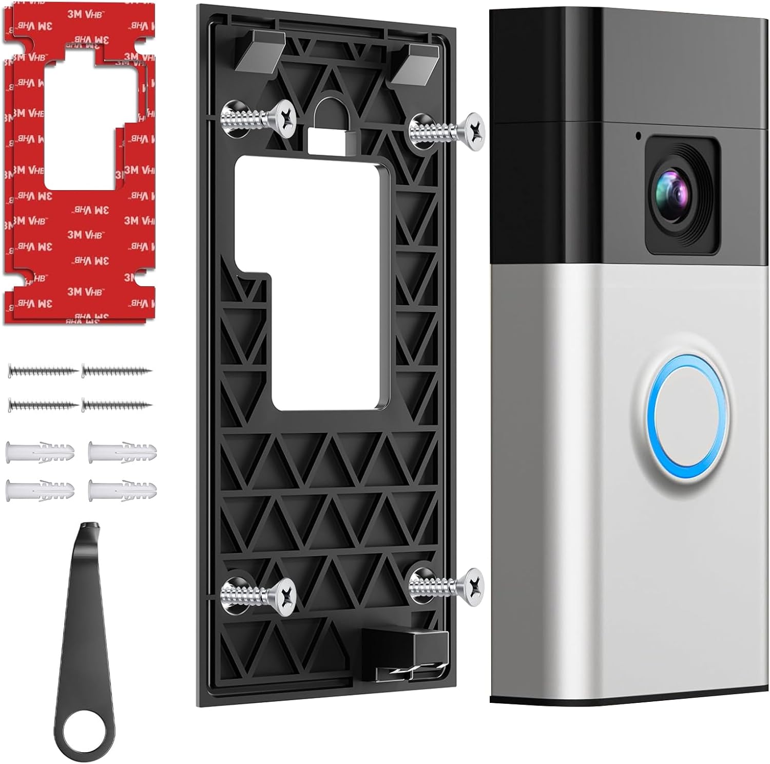 No Drill Adhesive Video Doorbell Mount Compatible with Ring Battery Doorbell (2024 Release), Strong Adhesive Mounting Plate, Renter Friendly Rings Doorbells Mount for Apartments, Office, Houses