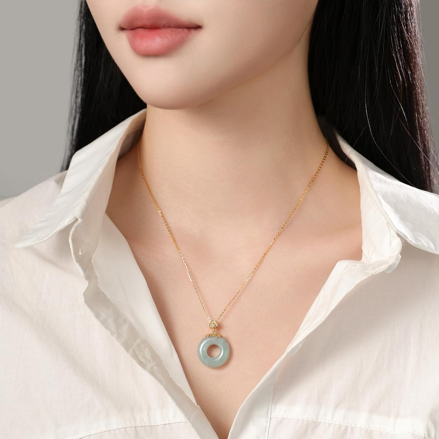 Real Jade Donut Pendant Necklace for Women Genuine Jadeite Circle Round Charm Jewelry Birthday Valentine's Day Gifts for Her Good Luck Protection - Image 5