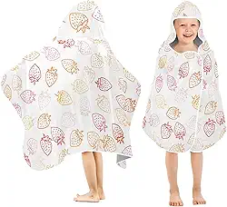 Burbuja Toalha de banho com capuz Strawberry Outlines para crianças, toalha de praia de pelúcia macia absorvente para meninas e meninos 3-10 anos, 61 x 127 cm