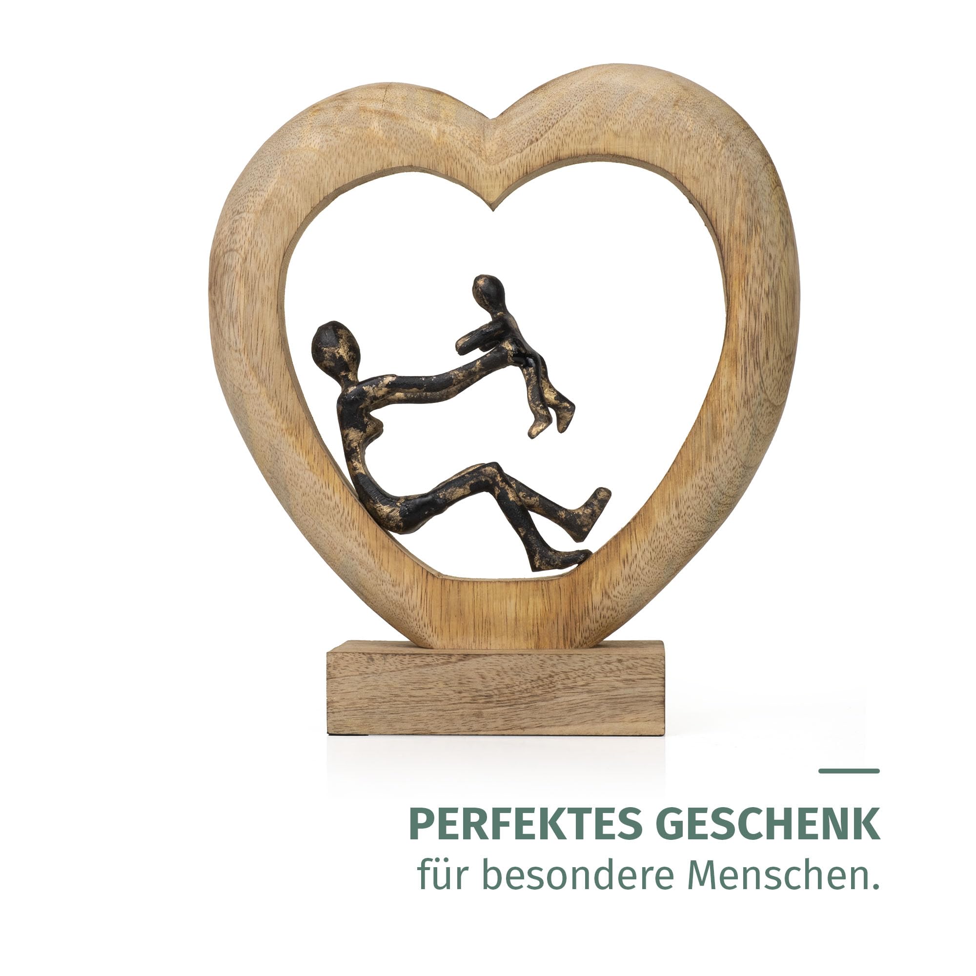 Moritz Figurka dekoracyjna Mother's Love czarno-złota 30,5 cm z drewna mango i aluminium rzeźba z matką i dzieckiem symbol miłości rodziny i bezpieczeństwa nowoczesna dekoracja rękodzieło unikat