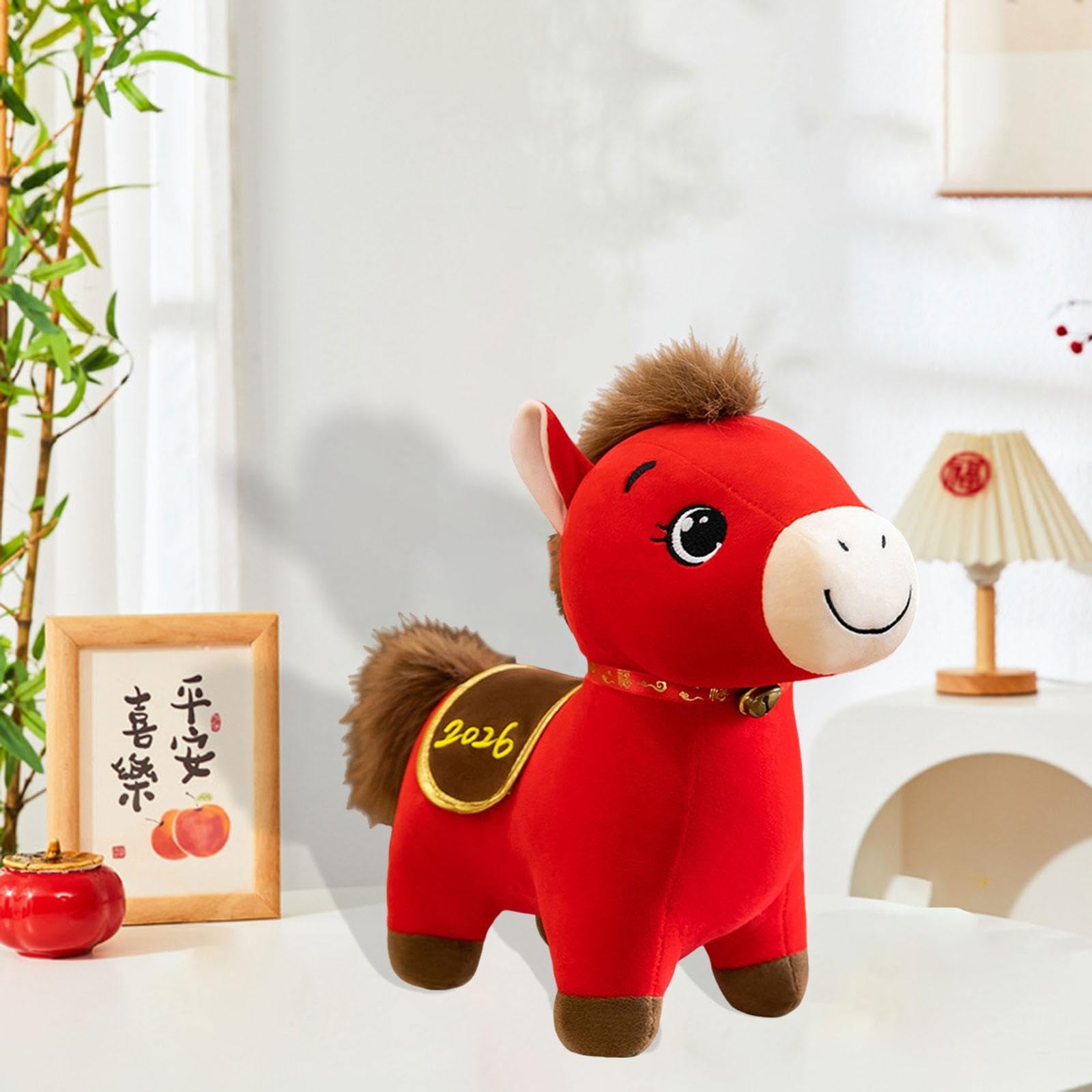 Amagogo Plüschpferd als Dekoration zum Chinesischen Neujahr – Bequeme, stehende, weiche Puppe – des Pferdejahres 2026 für Jungen und Mädchen, 50cm