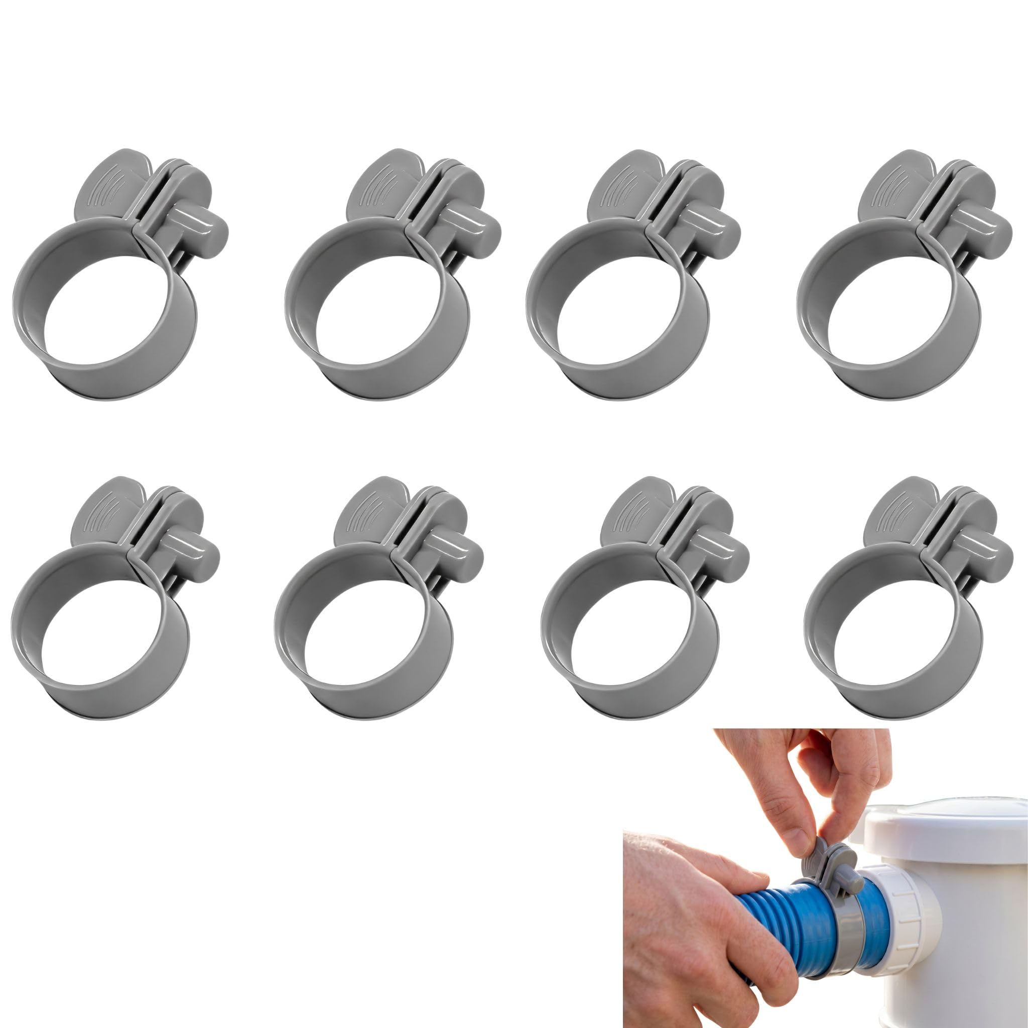 8Pcs 1 1/4" Plastic Hose Clamps, Compatible with Intex & Above-Ground Pool Systems, Leak-Proof Pool Hose Connector, Heavy Duty Garden Hose Parts & Ground Clamp for Filters, Pumps
