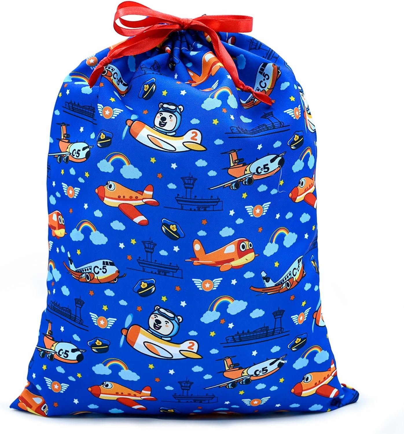 Czvixsa Airplane Gift Bag Reusable Drawstring Gift Wrapping Bag For Holiday Party Wedding 11.8" x 15.8"
