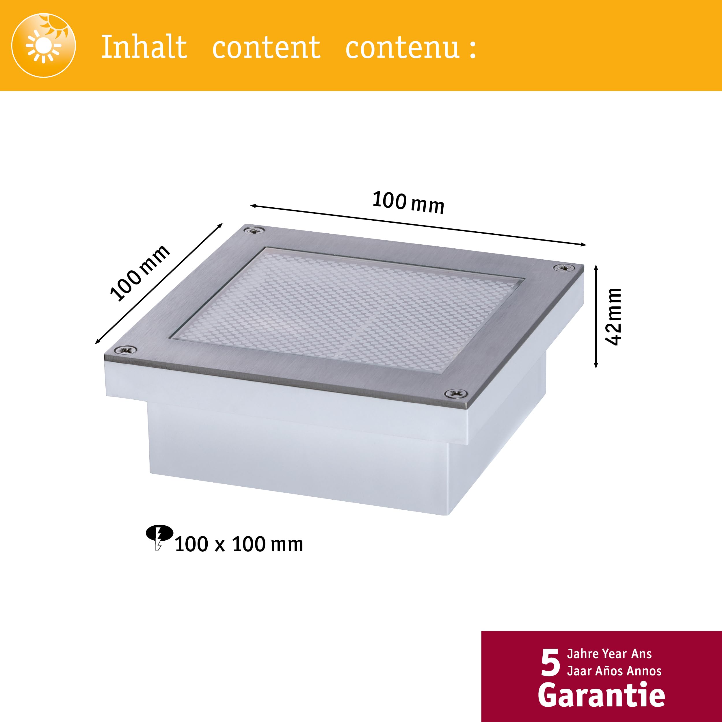 Paulmann 94238 Aron Spot solaire encastrable au sol LED carré avec 1 ampoule 0,7 W en acier inoxydable et plastique Blanc chaud 3000 K