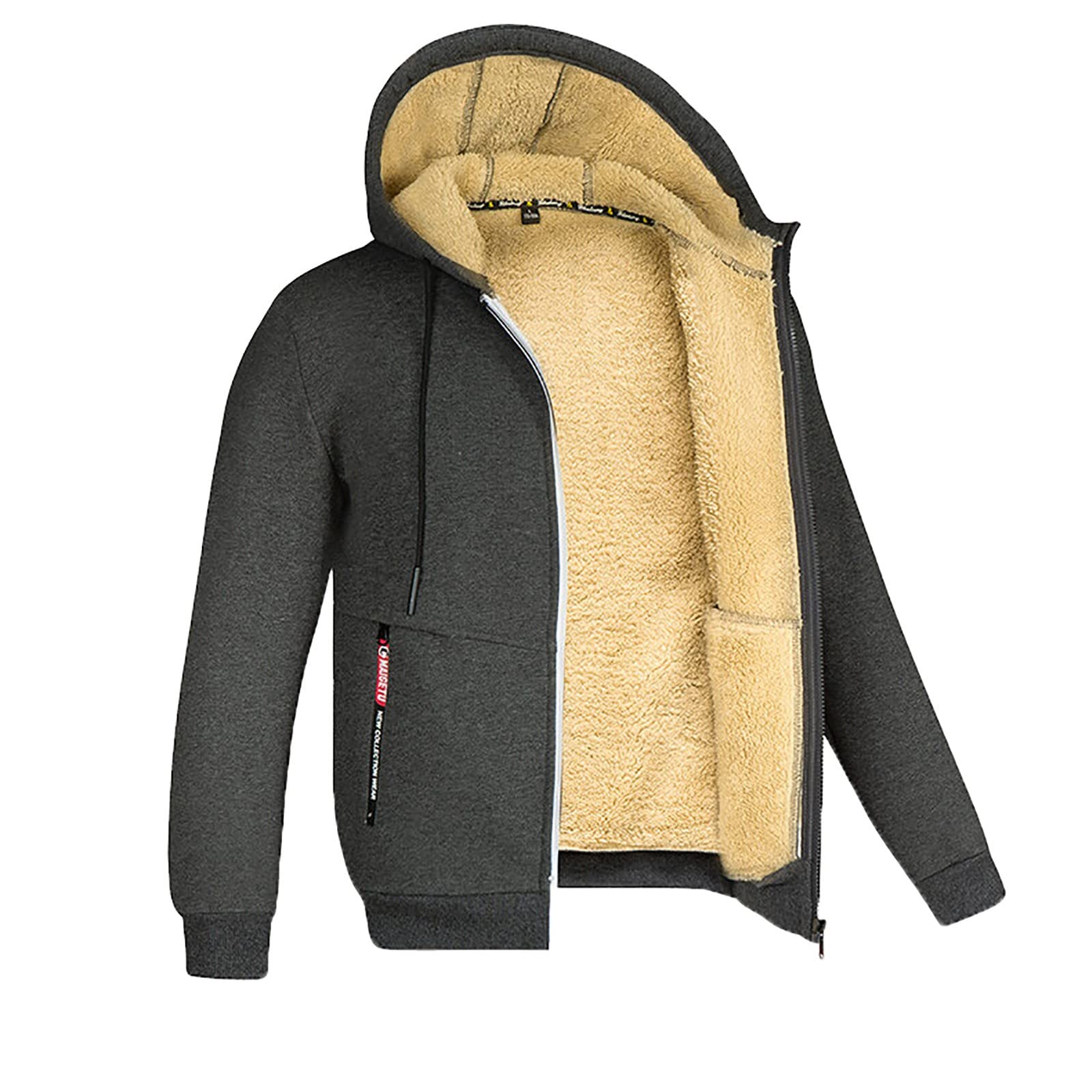 Sweats Homme Polaire Sweat à Capuche Veste avec Zippée Hiver Chaud Épaisse Sherpa Manches Longues Manteaux Poche Zippée Blouson Thermique Casual Travail Sport Sweat