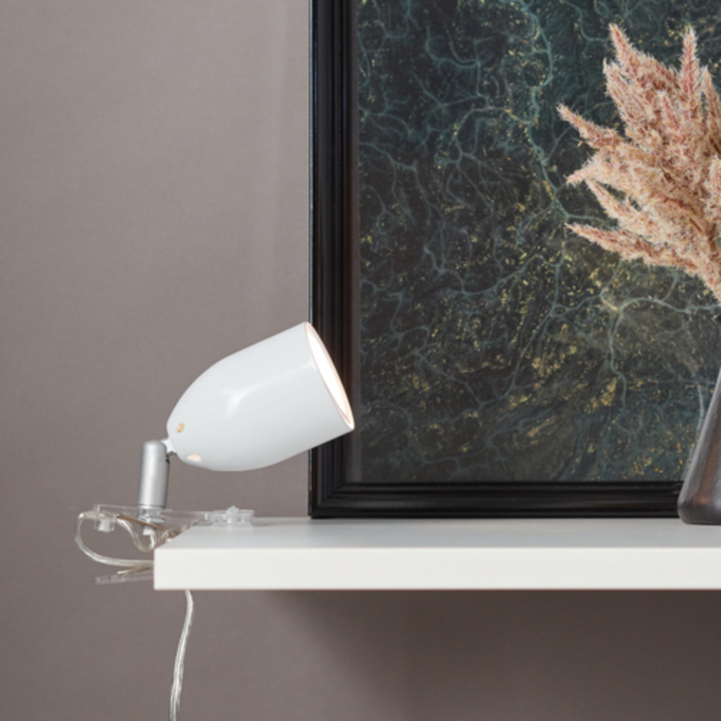 Brilliant Lampe Leo LED lampe à pince blanche | 1x LED-PAR51, GU10, ampoule LED à réflecteur 3W incluse, (300lm, 2700K) | Avec interrupteur intermédiaire à cordon [classe énergétique F]
