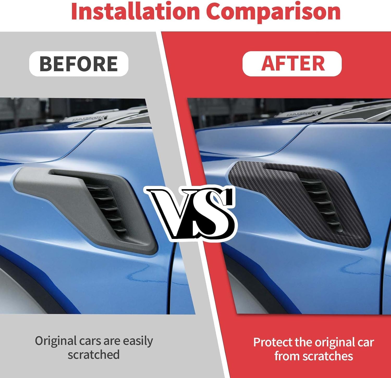 Jimen Compatible with Ford F150 Raptor 2021-2023, 2PCS Fender Vents Cover Trim (Carbon Fiber)