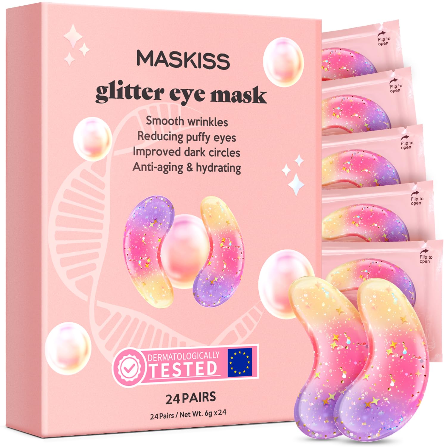 Under Eye Patches (24 works)-New Tri-color Glitter Eye Gel Pads for Dark Circles Puffy Eyes,Under eye Bags,Wrinkles Removal