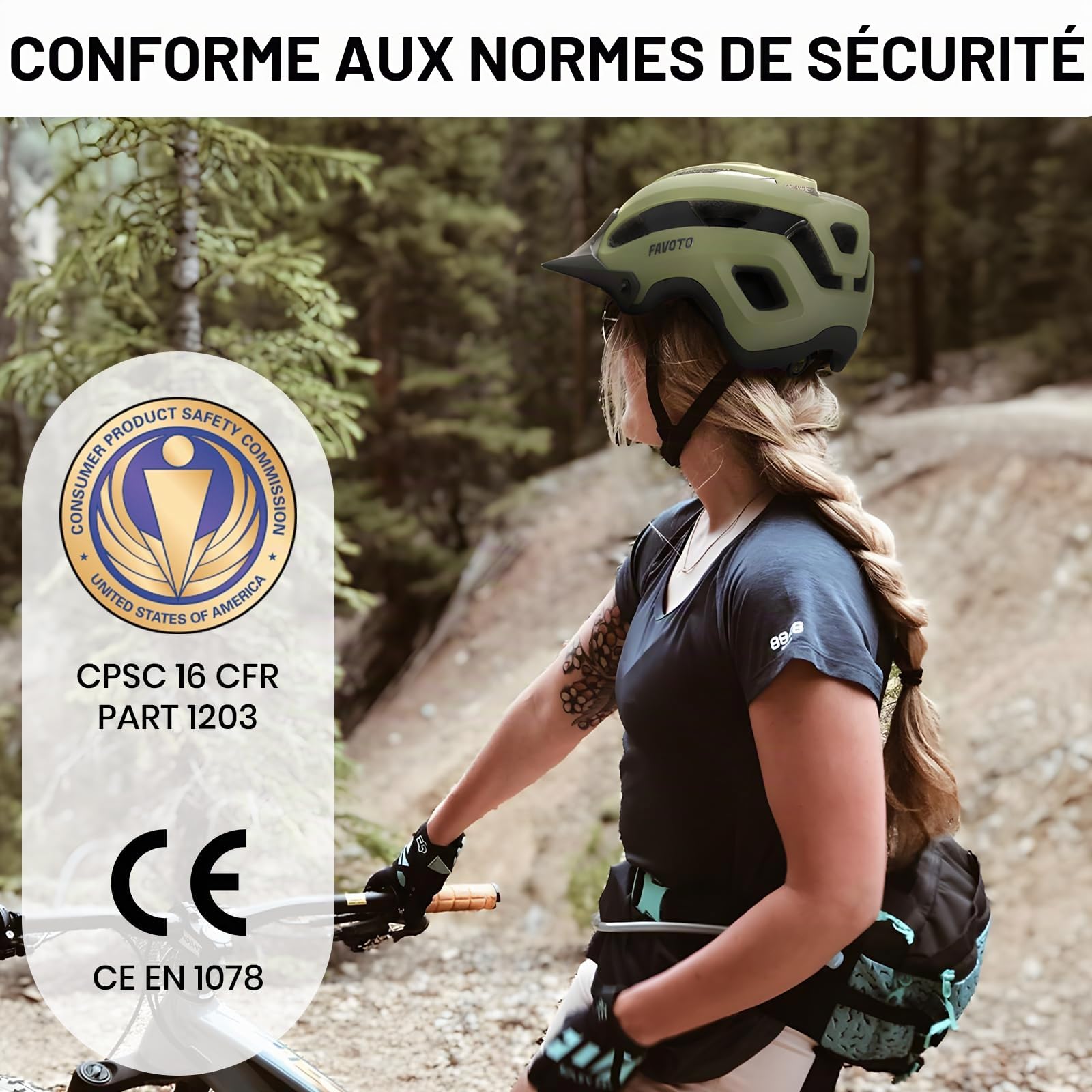 Favoto Casque de vélo de Montagne léger pour Adulte - Casque de vélo de Route réglable pour Homme et Femme - Design Triple Coque - Certifié CE