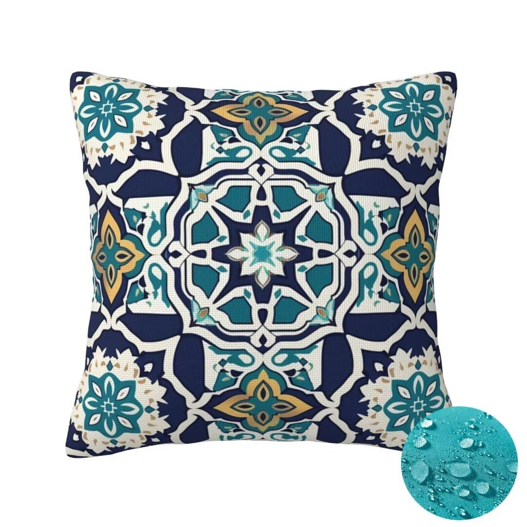 Outdoor Cushions Waterproof, Morocco Cushion Covers 2 Pack, Summer Outdoor Cushion Covers, Garden Cushions Waterproof, Double-Sided India Outdoor Cushions for Furniture Patio Home Decor 14"x14" -OZ191