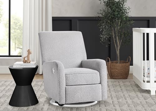 Image of Delta Children Nest Nursery Swivel Recliner - Fabric is GREENGUARD Gold Certified and Oeko-TEX Standard 100 - Upholstered in a Unique Chenille Yarn for Blanket Like Softness, Fog