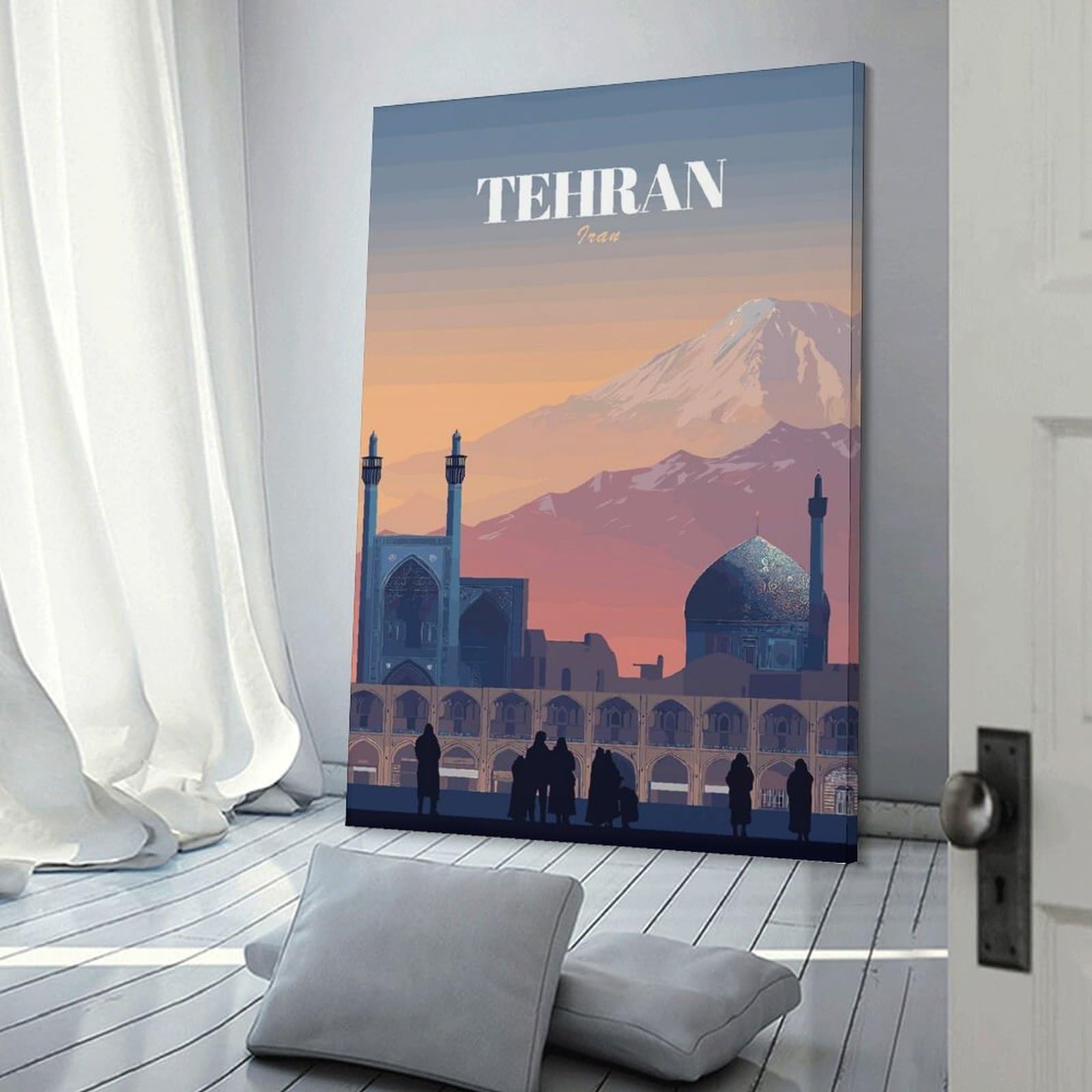 Junmoney Tehran Cityscape with Mountain Home Decor Wall Art, 20x30inch(50x75cm), for Lounge, Bedroom Or Personal Spaces, Thoughtful Wall Decor for Art Lovers