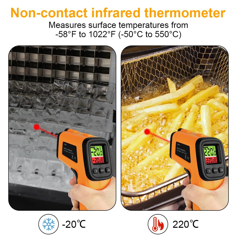 Termómetro Infrarrojo -50°C ~ 550°C Láser sin Contacto Emisividad Ajustable Pantalla LCD