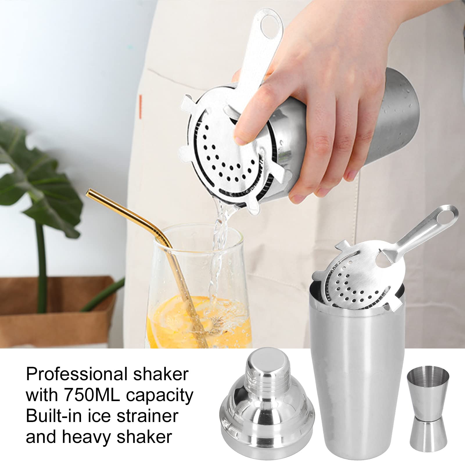 Insulated Shaker, Mixed Drink Shaker Stainless Steel Martini Shaker with Strainer Measure Cup Shaker for Bartender Bar